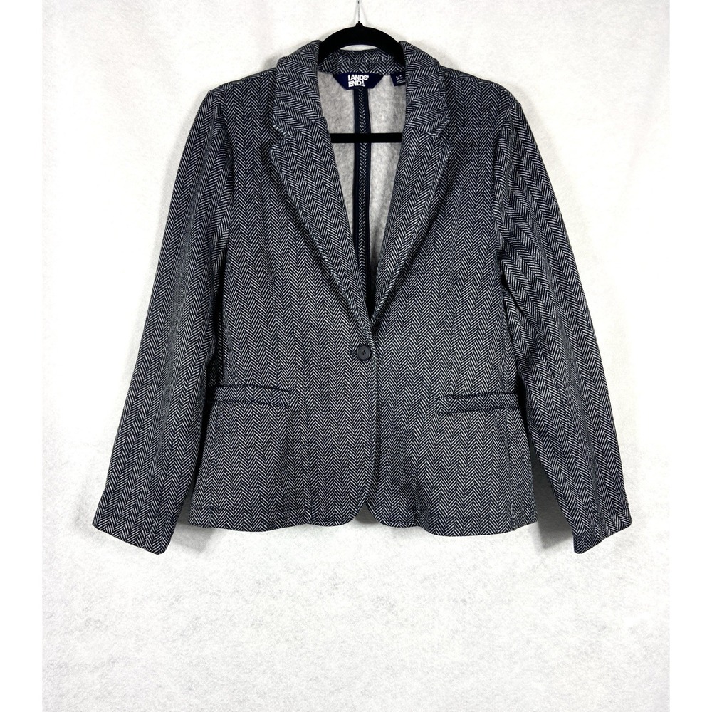 Lands End Jacket Women's Petite LP Gray Blazer Fleece Lined Herringbone NWOT